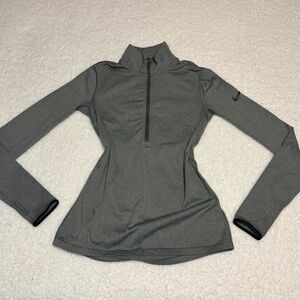 Nike Women Gray Pro Hyperwarm Half Zip Long Sleeve Fitted Training Top